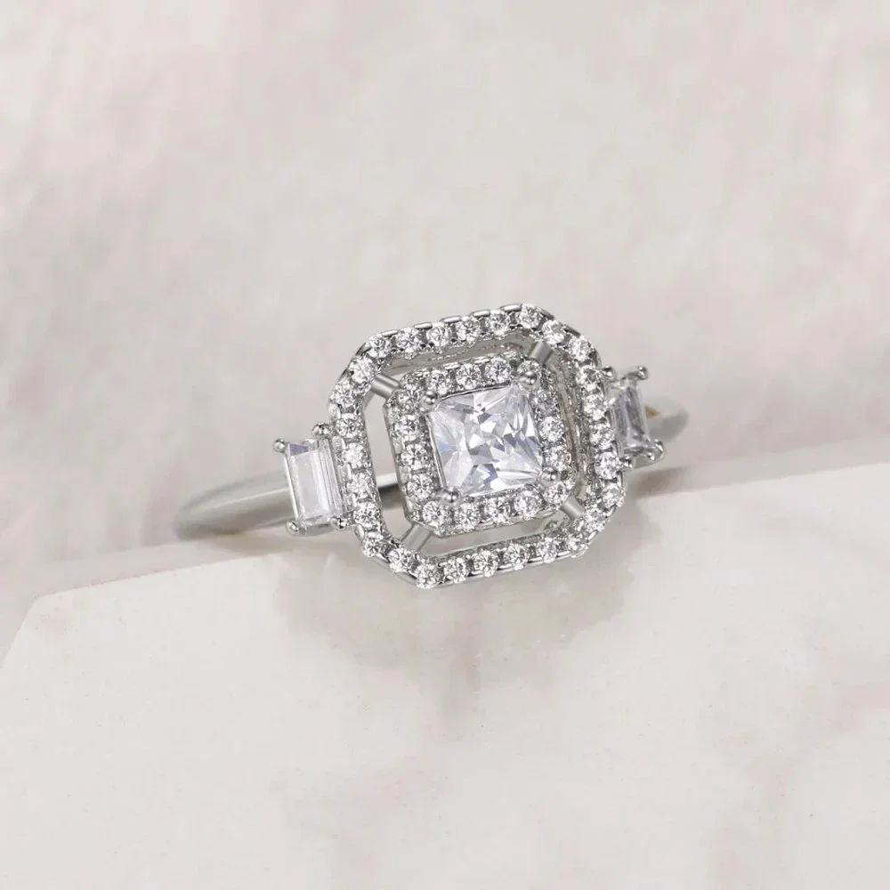 🌸New Luxury Engagement Clear Diamond Square Noble Dainty Ring for Women, K782_5